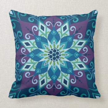 Blooming Mandala-blue-large Scale-throw Pillow by BohemianGypsyJane at Zazzle
