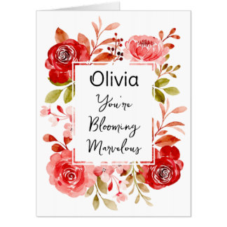 Blooming Marvelous Red Rose Pink Peony Name Card