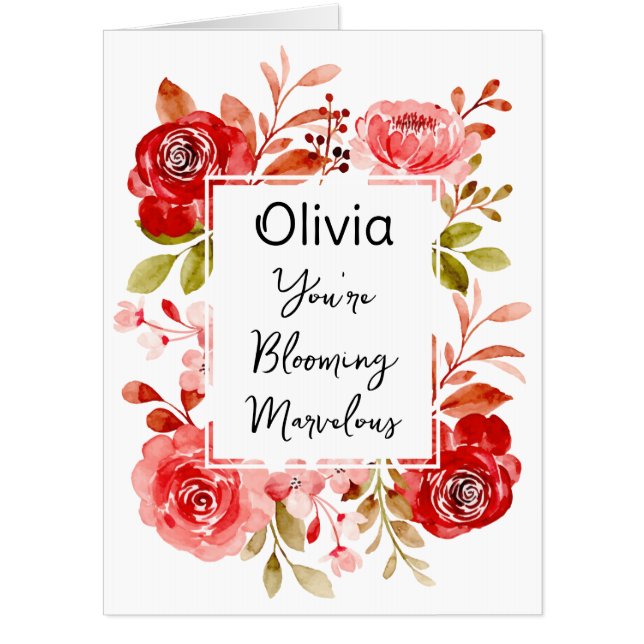 Blooming Marvelous Red Rose Pink Peony Name Card (Front)