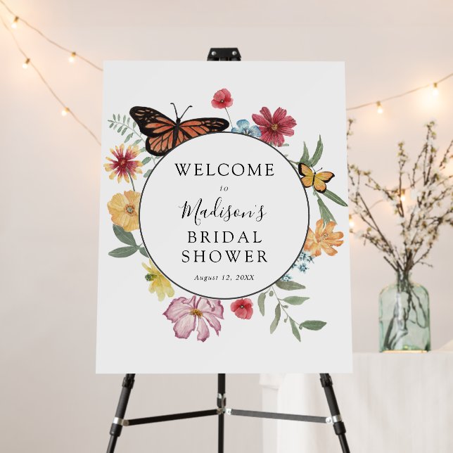 Blooming Meadow Butterfly Bridal Shower Welcome Foam Board (In Situ (Stand))