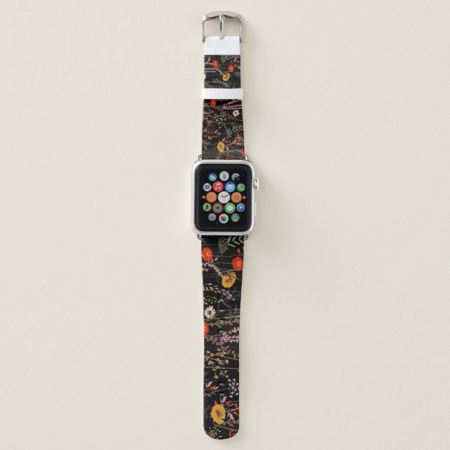 Blooming Meadow Flowers Hand Drawn Apple Watch Band (Front)