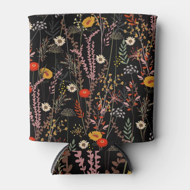 Blooming Meadow Flowers Hand Drawn Can Cooler (Front)
