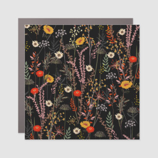Blooming Meadow Flowers Hand Drawn Car Magnet