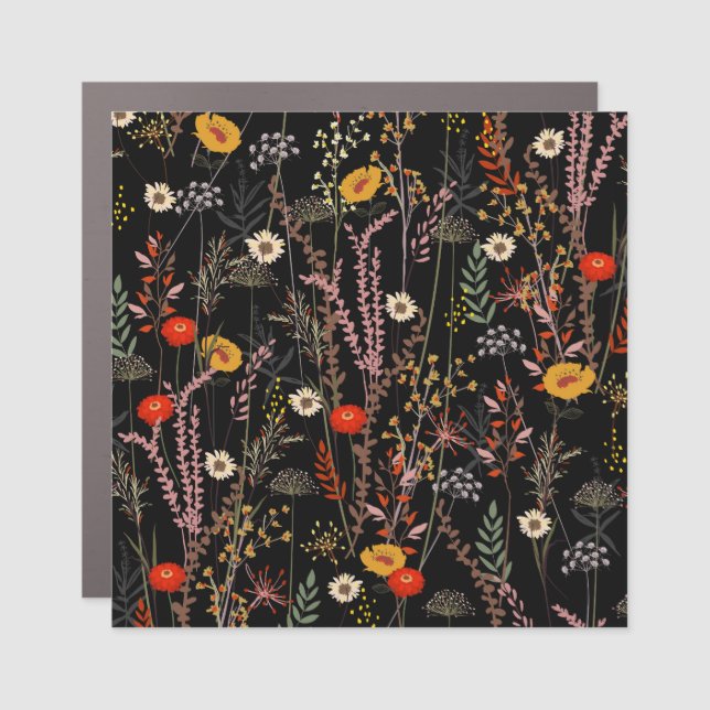 Blooming Meadow Flowers Hand Drawn Car Magnet (Front)