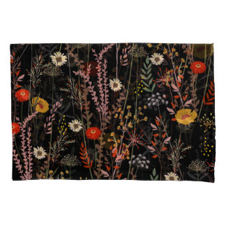 Blooming Meadow Flowers Hand Drawn Pillow Case