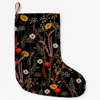 Blooming Meadow Flowers Hand Drawn Small Christmas Stocking