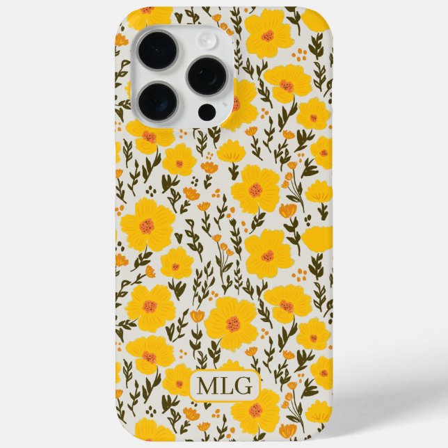 Blooming meadow yellow flowers pattern & Monogram  Case-Mate iPhone Case (Back)