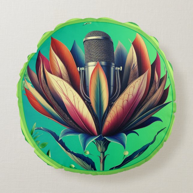 Blooming Microphone Round Pillow (Front)