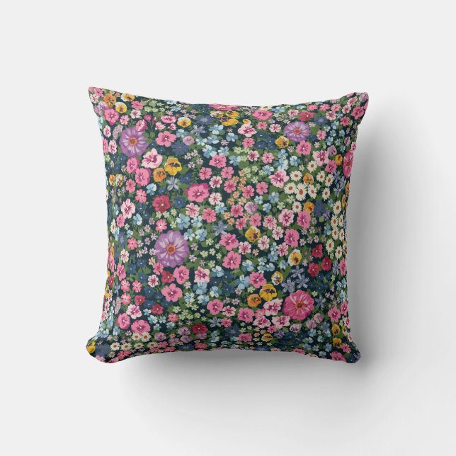 Blooming midsummer meadow seamless pattern. Plant  Throw Pillow (Front)