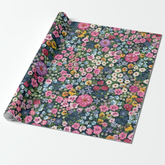 Blooming midsummer meadow seamless pattern. Plant  Wrapping Paper (Unrolled)
