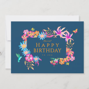 Blooming Mystical Floral Navy Holiday Card