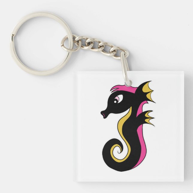 Blooming Neon Seahorse Keychain (Front)