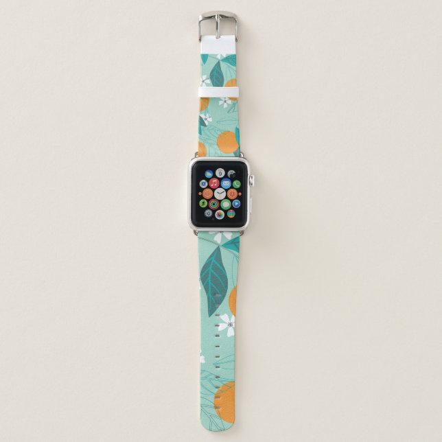 Blooming oranges in leaves. illustration apple watch band (Front)