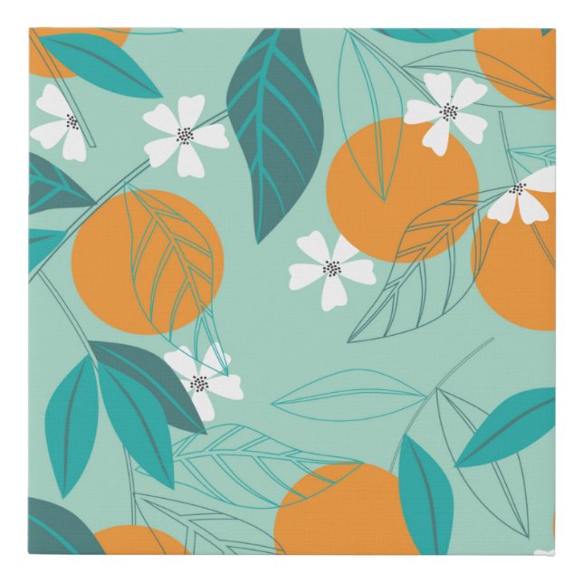 Blooming oranges in leaves. illustration faux canvas print (Front)