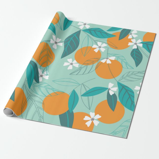 Blooming oranges in leaves. illustration wrapping paper (Unrolled)