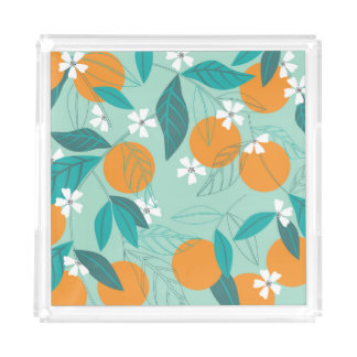 Blooming oranges, leaves, vintage art. acrylic tray