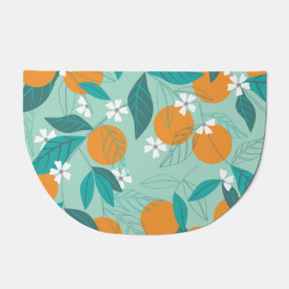 Blooming oranges, leaves, vintage art. doormat