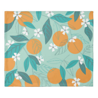 Blooming oranges, leaves, vintage art. duvet cover