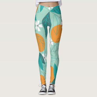 Blooming oranges, leaves, vintage art. leggings