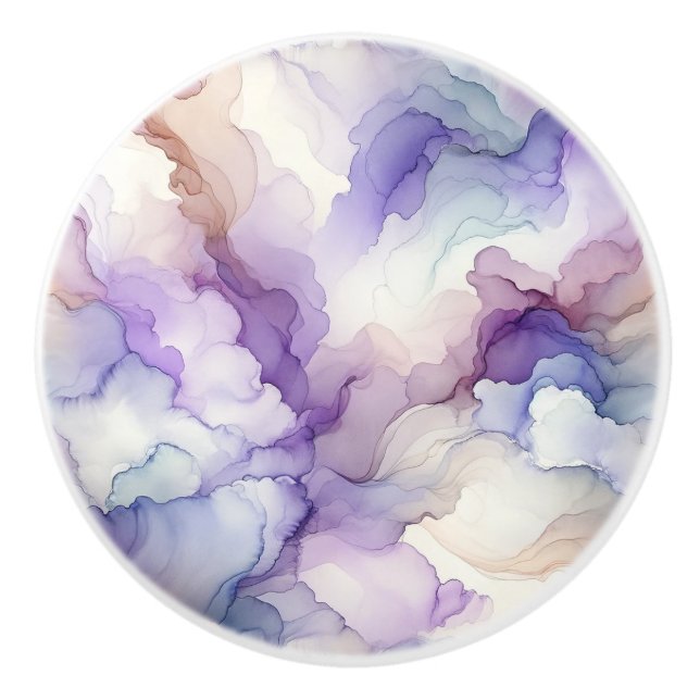 Blooming Orchid Purple Watercolor Abstract Art Ceramic Knob (Front)