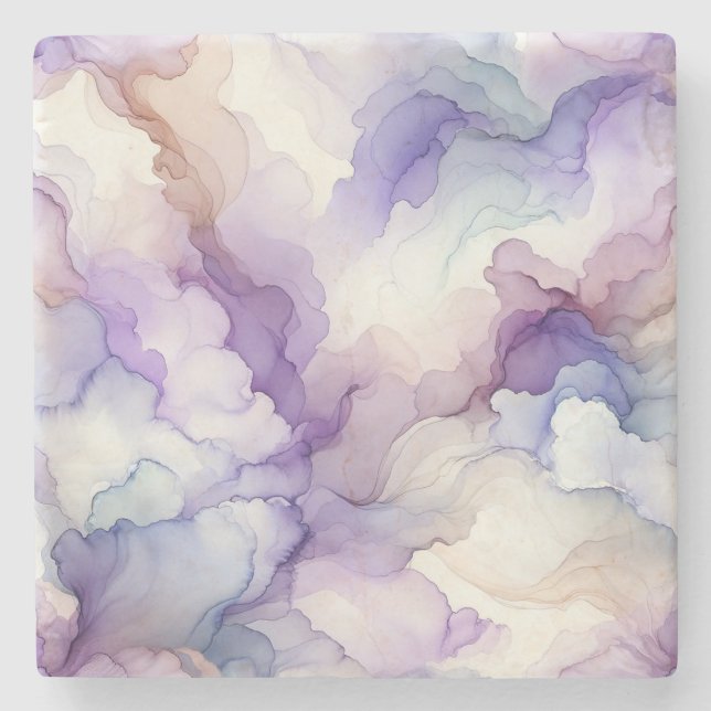 Blooming Orchid Purple Watercolor Abstract Art Stone Coaster (Front)