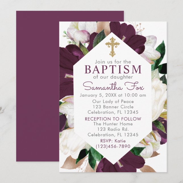 Blooming Orchids Floral Girl Baptism Invitation (Front/Back)