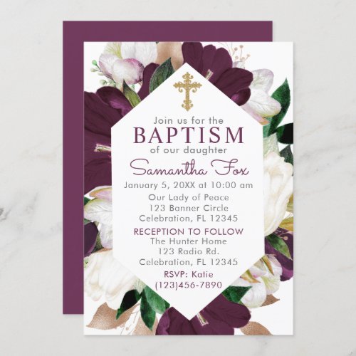 Blooming Orchids Floral Girl Baptism Invitation