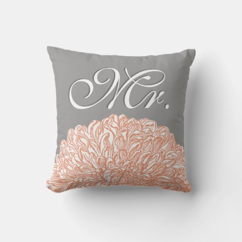 Blooming Peach Chrysanthemum Pastel Coral Wedding Throw Pillow