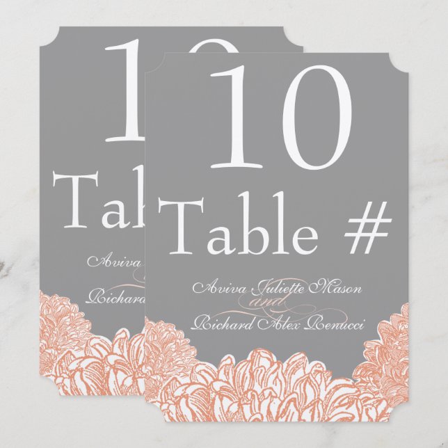 Blooming Peach Coral Wedding Table Number Card (Front/Back)