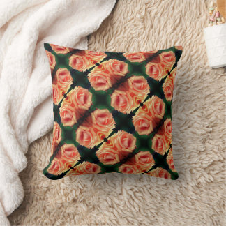 Blooming Peach Rose Abstract Pattern Throw Pillow
