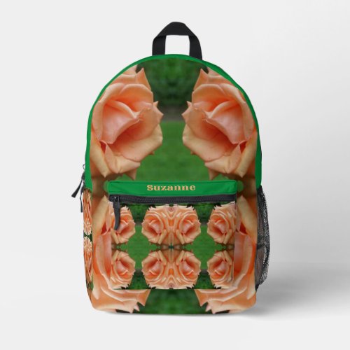Blooming Peach Rose Abstract Personalized Printed Backpack