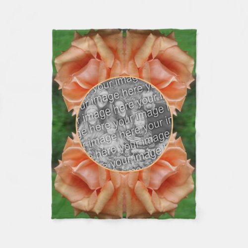 Blooming Peach Rose Frame Create Your Own Photo Fleece Blanket