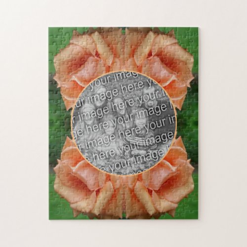 Blooming Peach Rose Frame Create Your Own Photo Jigsaw Puzzle