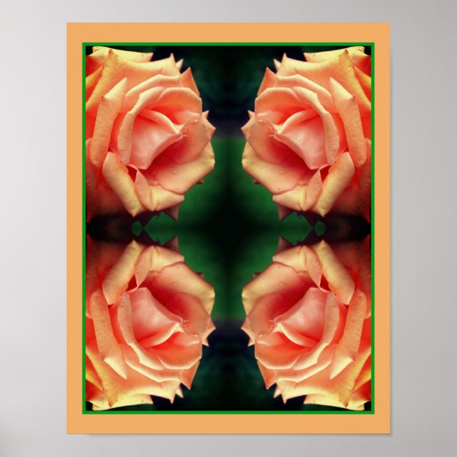 Blooming Peach Rose Mirror Flower Art Poster (Front)