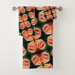 Blooming Peach Rose Pattern  Bath Towel Set