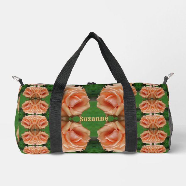 Blooming Peach Rose Pattern Personalized Duffle Bag (Front)