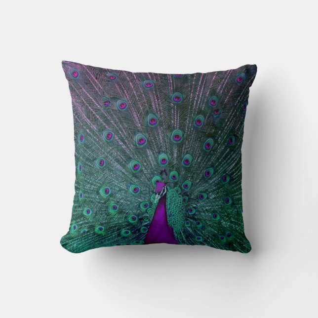 BLOOMING PEACOCK THROW PILLOW (Front)