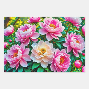 Blooming peonies wrapping paper sheets