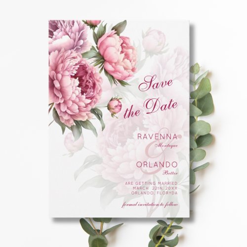 Blooming Peony Botanical Romance Art Wedding Save The Date