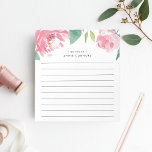 Blooming Peony | Personalized Lined Notepad<br><div class="desc">Chic floral notepad features a top border of watercolor peony flowers in vibrant pink with lush green leaves. Personalize with two lines of custom text in modern lettering; shown with the French greeting "bonjour" and your name. Lined.</div>