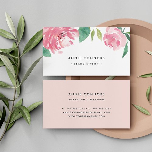 Blooming Peony  Watercolor Floral Business Card