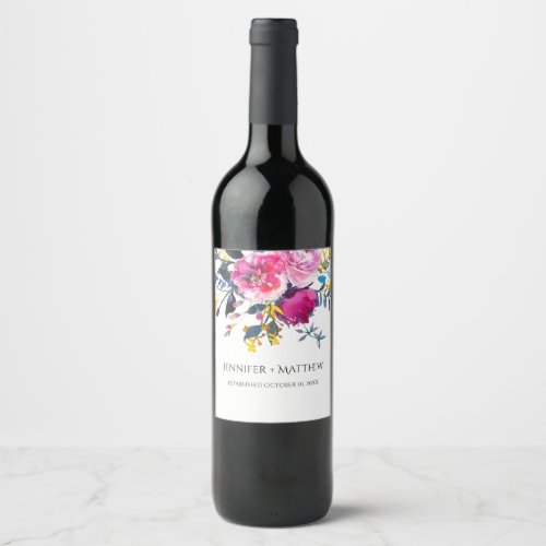 Blooming Petals Watercolor Florals Wine Label