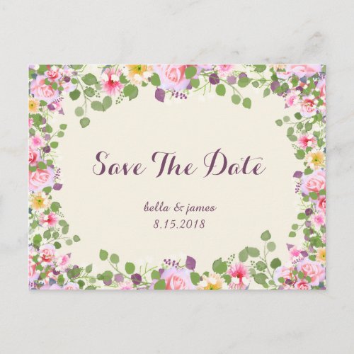 Blooming Pink Floral Boho Save The Date Postcards