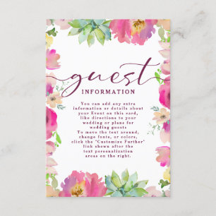 Blooming Pink Floral Wedding Guest Information Enclosure Card