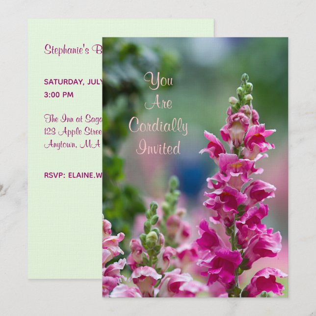 Blooming Pink Foxglove Bridal Shower Invitation (Front/Back)