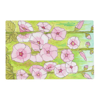 Blooming Pink Hollyhocks Watercolor Placemat