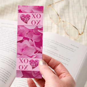 Blooming Pink Hydrangea Cute Floral Heart and XOXO Bookmarks