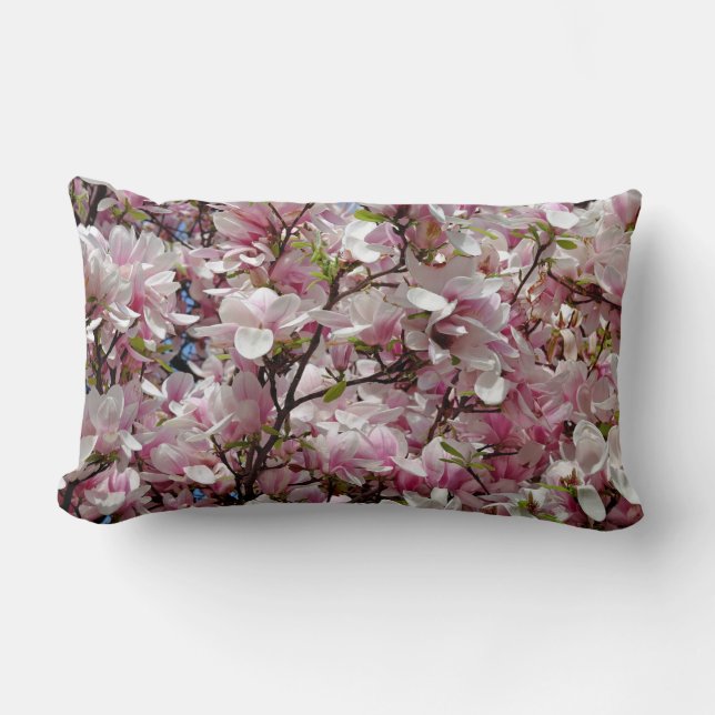 Blooming Pink Magnolia Field Spring Flower Lumbar Pillow (Front)