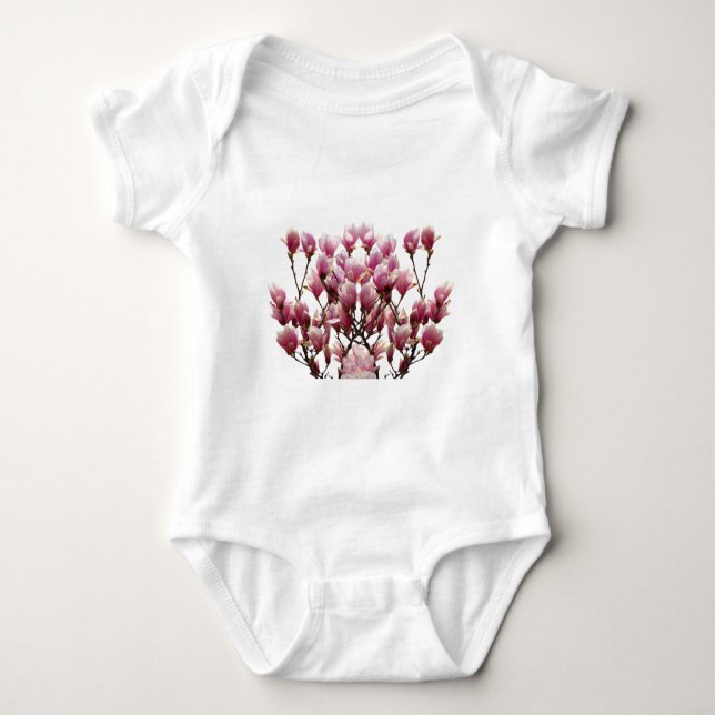 Blooming Pink Magnolias Spring Flower Baby Bodysuit (Front)