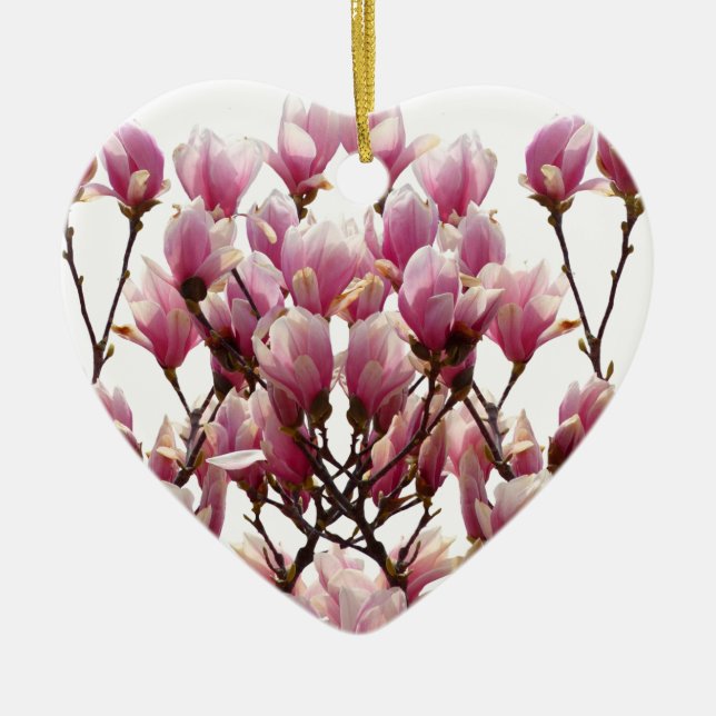 Blooming Pink Magnolias Spring Flower Ceramic Ornament (Front)